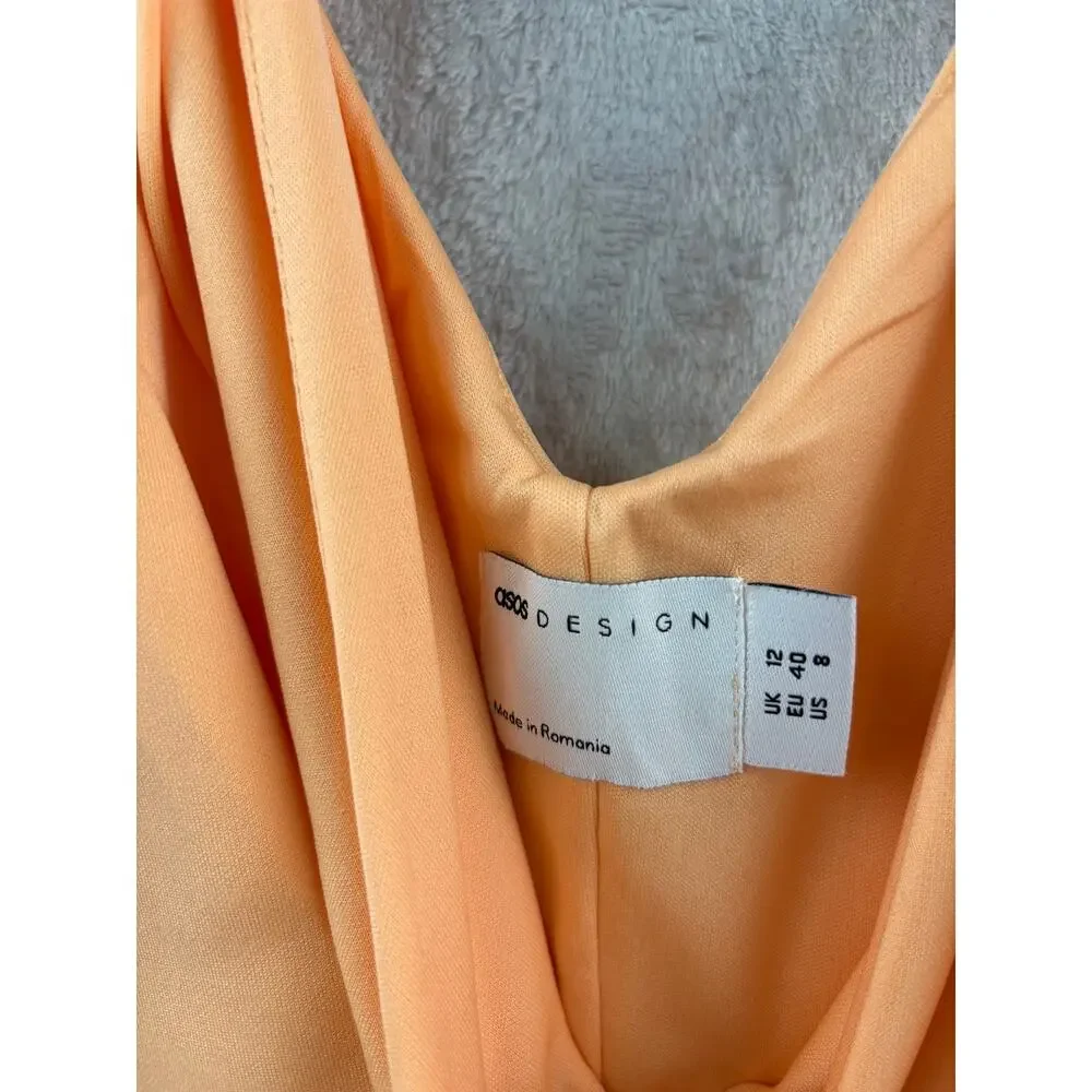 ASOS Design Tie Strap Formal Midi Dress - Apricot - Size 8 - Picture 8 of 9